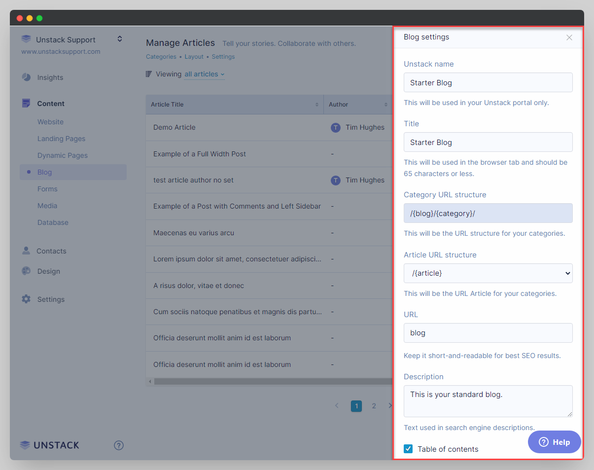 Configuring Blog Settings